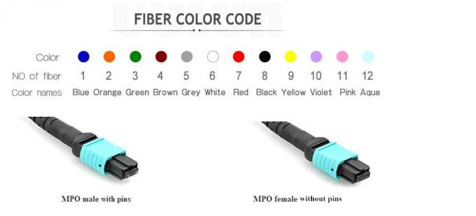 OM3 40G Trunk Kablo Geri Dönüşümlü12 Fiber Optik MTP / MPO Yama Kablosu